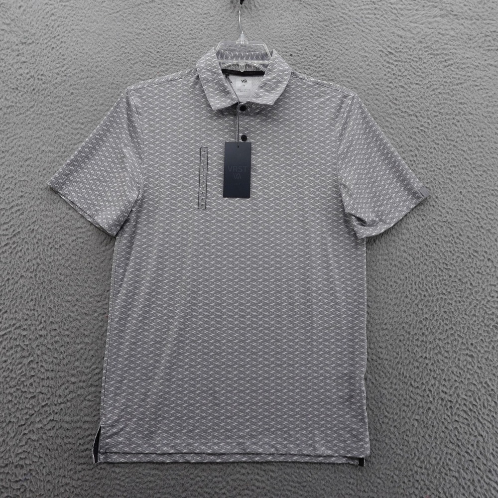 VRST Geometric Print Golf Mesh Polo Small Gray Men Performance Short Sleeve NWT